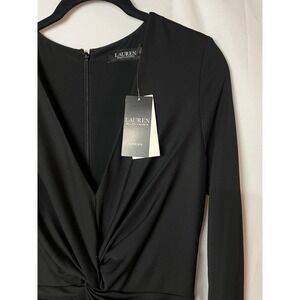 Lauren Ralph Lauren Dress Womens 4 Black Twist Front V-Neck Long Sleeve Gown NEW